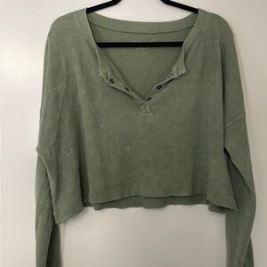 Green Cropped Aeropostale Waffle Henley